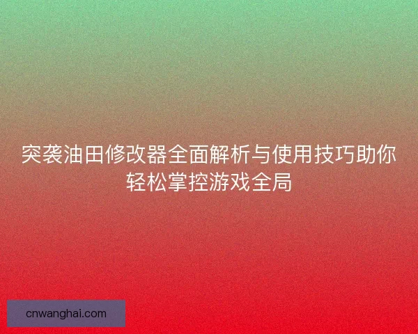突袭油田修改器全面解析与使用技巧助你轻松掌控游戏全局