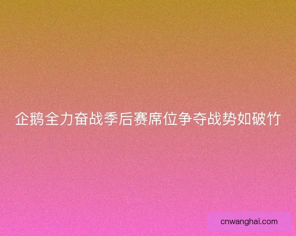 企鹅全力奋战季后赛席位争夺战势如破竹