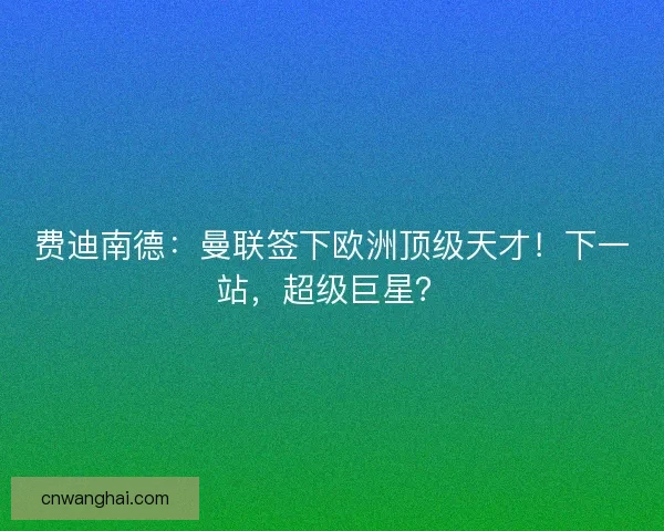 费迪南德：曼联签下欧洲顶级天才！下一站，超级巨星？