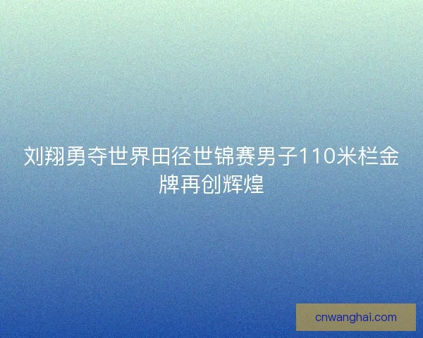 刘翔勇夺世界田径世锦赛男子110米栏金牌再创辉煌